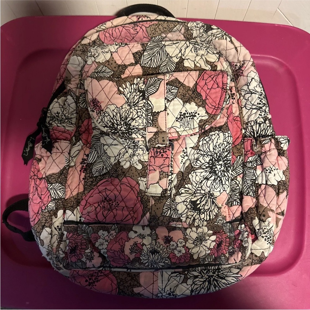 Vera Bradley Floral Backpack Raspberry Pink Floral Medium Sz Retired Print